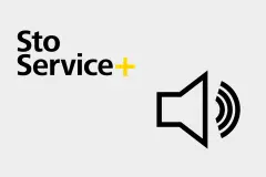 Das Logo von StoService Plus mit einem stilisierten Lautsprecher zur Visualisierung der Leistungen im Bereich Schallschutz